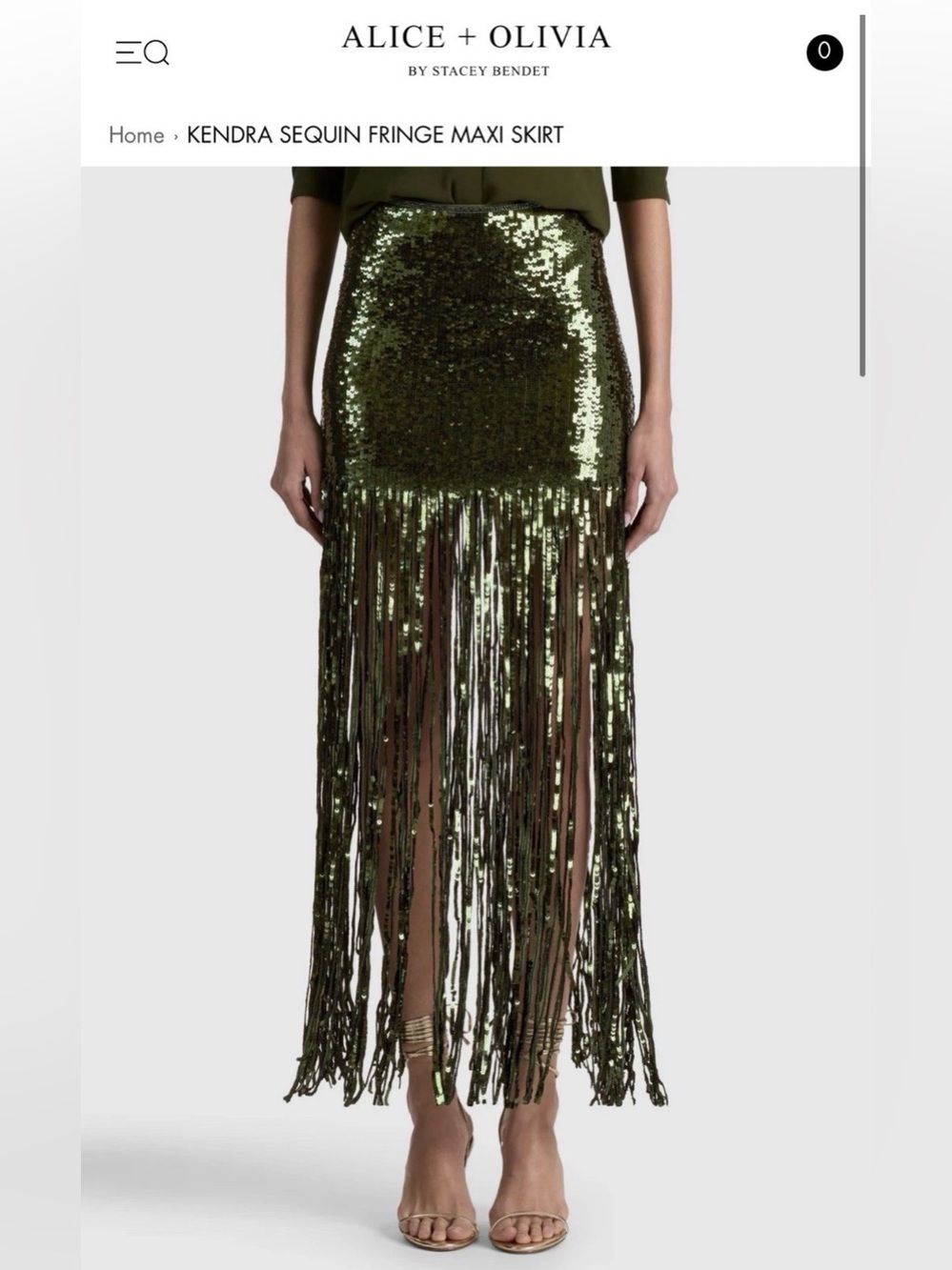 Alice + Olivia Kendra Sequin Fringe Maxi Skirt $895 Dark Fern Green Current